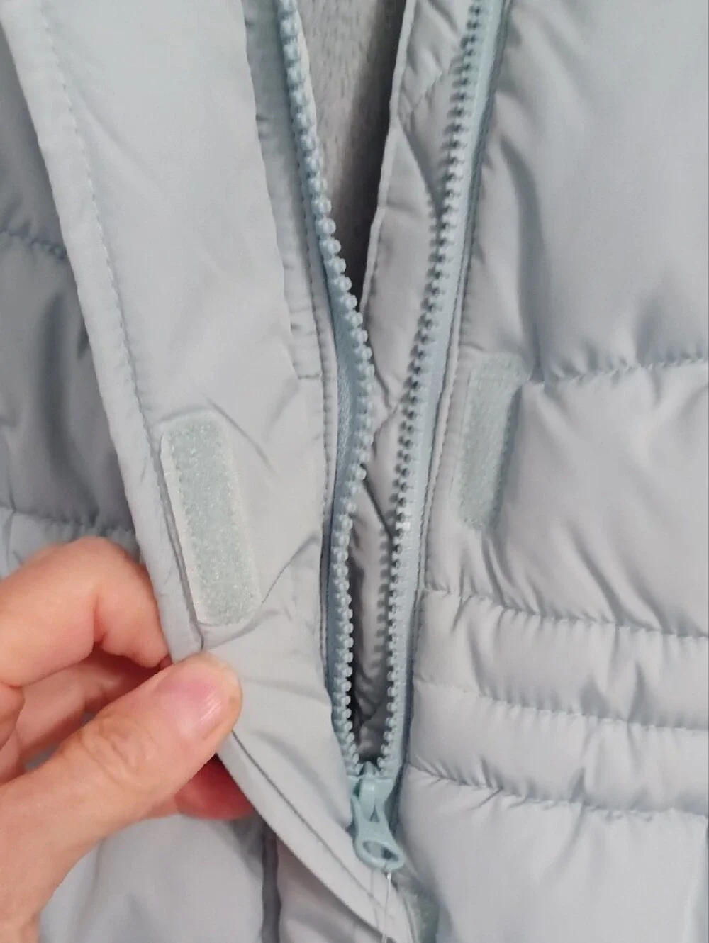 Childrens Place Light Blue Puffer Coat with Faux Fur Hood